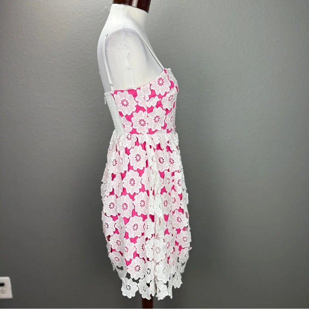 Ultramarine Pink white Crochet Detail Floral Dress Sz S Boho Kentucky Derby - Picture 7 of 10